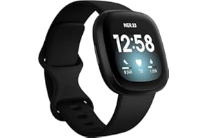 Fitbit Versa 3 Health & Fitness Smartwatch with GPS, 24/7 Heart Rate, Alexa Built-in, 6+ Days Battery, Black/Black, One Size 