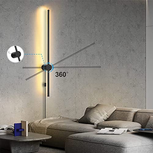 Redare Long LED Wall Light,Modern Wall Lamp,15W 100cm Warm White Black Long Strip Wall Sconce with UK Plug in Cord On/Off Switch Minimalist Linear Wall Light for Living Room,Bedroom,Hallway