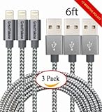 GreatYakonn 3 Pack 6ft Nylon Braided Popular Lightning Cable 8Pin to USB Charging Cable Cord with Aluminum Heads for iPhone 6/6s/6 Plus/6s Plus/5/5c/5s/SE,iPad iPod Nano iPod Touch(Gray)