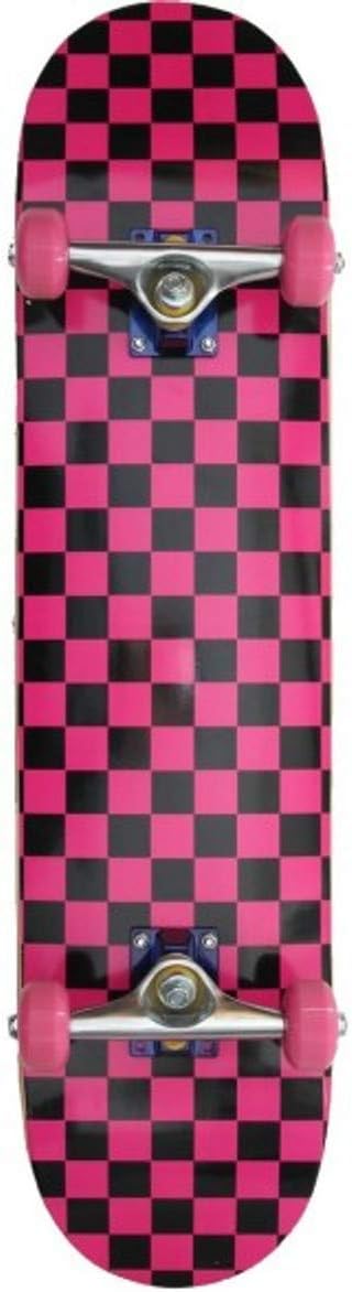 Checkered Board Skateboard Complete Pink / Black - Pink Wheels