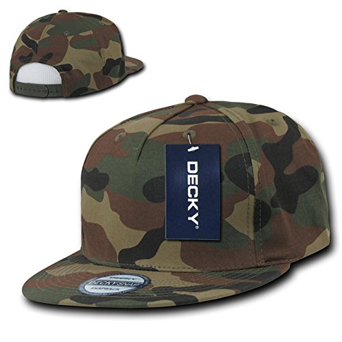 DECKY 5 Panel Camo Flat Bill Snapbacks, Woodland