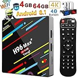 Android 8.1 TV Box, Yongf H96 MAX+ Quad Core 4GB+64GB Smart TV Box RK3328 H.265 Support BT4.1 USB3.0 WIFI 3D 4K Full HD Steaming Media Player