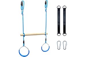 nets Tribe Trapeze Swing Bar with Gymnastic Rings Warrior Accessories for Obstacle Course Monkey Bars for Indoor Outdoor Garden，Backyard, Playground, Playroom