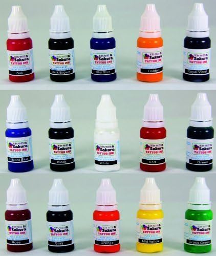 Iron Sakura Tattoo INK Pigment High Quality 15 Colors 15ml or 1/2oz Each 15 inks by Iron Sakura