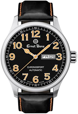 Ernst Benz Chronosport Orange Numerals Black Leather Band 44mm Swiss Automatic Mens Watch GC40216