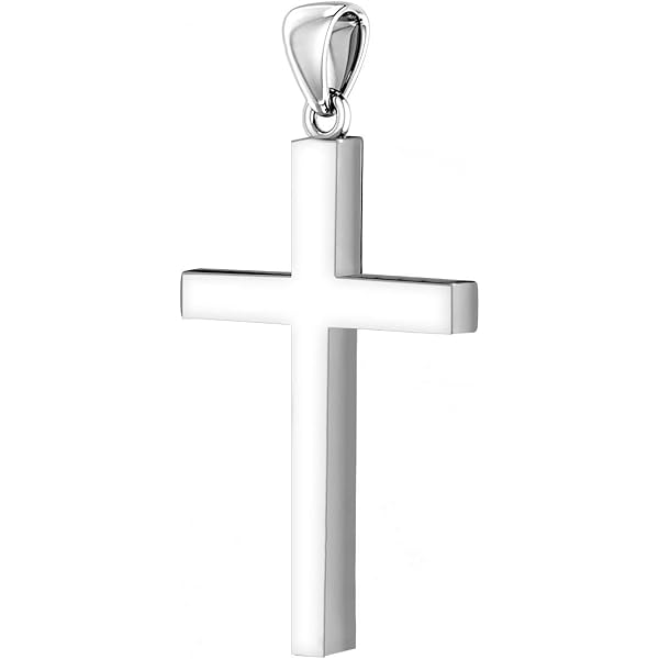 Ouslier Sterling Silver 925 Simple Cross Pendant - Unisex Mens Jewelry, 4.5cm X 3cm, High Polish Finish