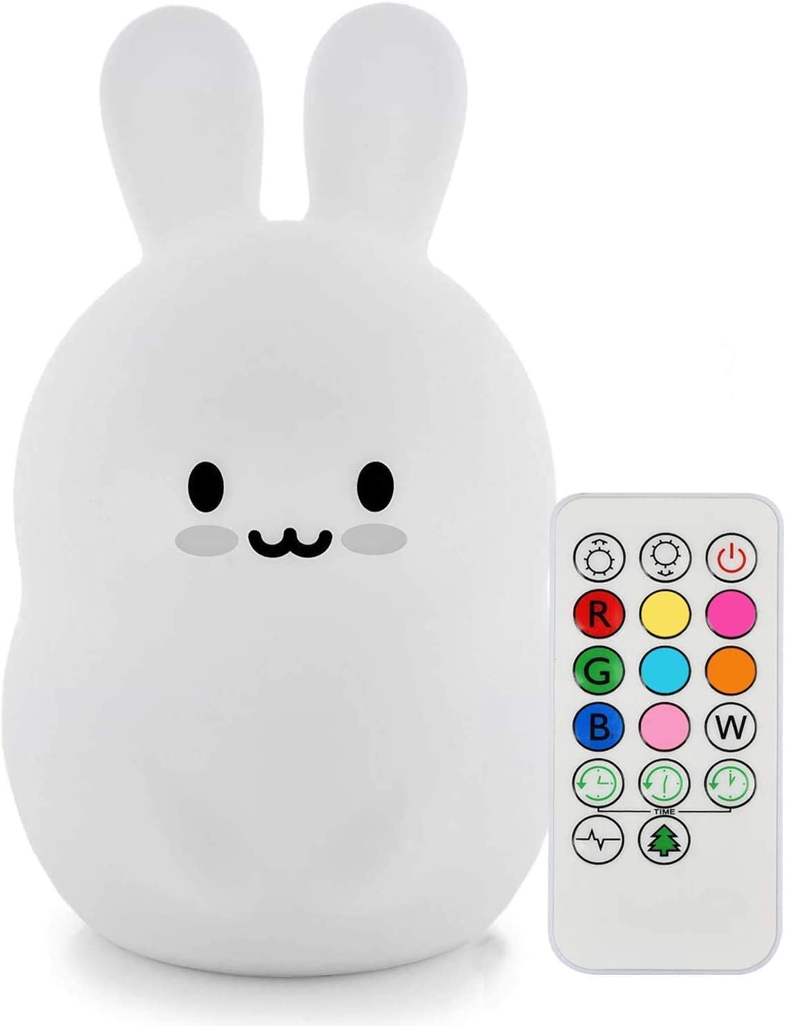 Tianhaixing Animal-Shaped Night Light, Rechargeable LED Soft Silicone (BPA Free) Bedside Lamp for Children/Adults, Adjustable Brightness and 9 Colors by Touch Control & Remote Control (Big Rabbit)