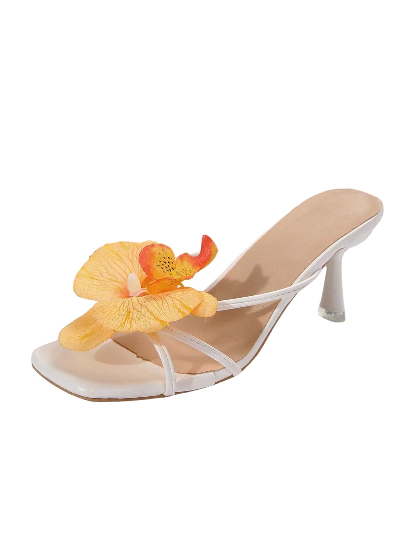 Photo 1 of MakeMeChic Women's Open Toe Floral Kitten Heels Flower Summer Beach Sandals Yellow White 9.5