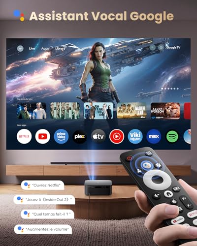 Projector 【1500 ANSI/Google TV】Netflix Including 4K Projector Support, Autofocus/Keystone Native 1080P Smart Full HD WiFi Bluetooth Projector with Remote Voice Control for Home Cinema