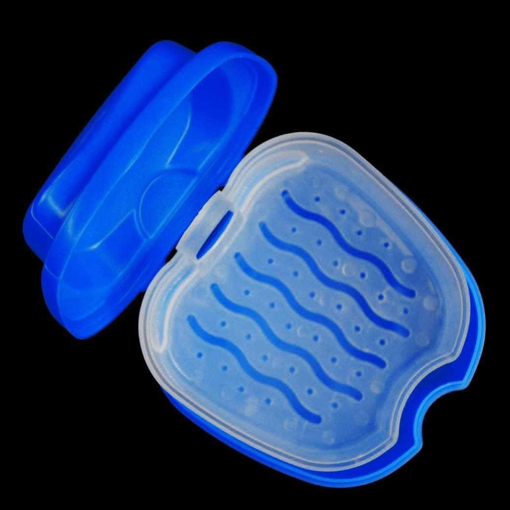 Denture Box Case, Riforla Denture Bath Box Case Dental False Teeth Storage Box with Hanging Net Container (Dark Blue): Health & Personal Care