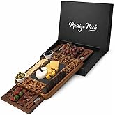 PRESTIGE NOOK- Large Acacia Wood Charcuterie Board- Slate Cheese Board for Wedding House Warming Gift, Wooden Gift for New Home with Knife Accessories Set, Food Tray Platter for Serving Snacks Meat