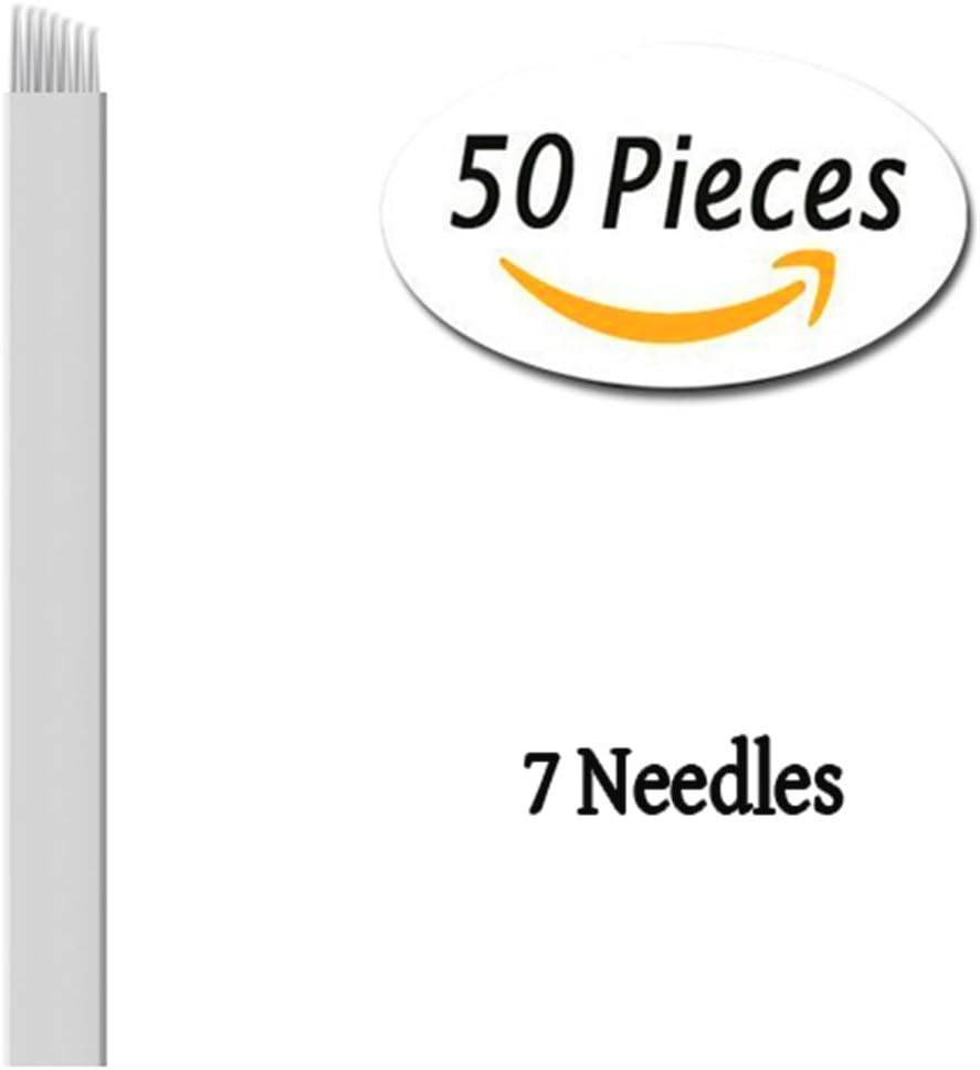 Xiaoyu 50PCS Microblading Needles, Permanent Makeup Manual Tattoo Eyebrow Blade Bevel for Eyebrow Tattoo Pens White, 7 Pin - Image 3