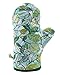 Cotton Fabric Oven Mitt, Insulated Pot Holder - Green Leaves on Aqua Blue