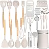 Silicone Cooking Utensils Kitchen Utensil Set, AIKKIL 32pcs Non-stick Kitchen Cooking Utensil Spatula Set with Holder…