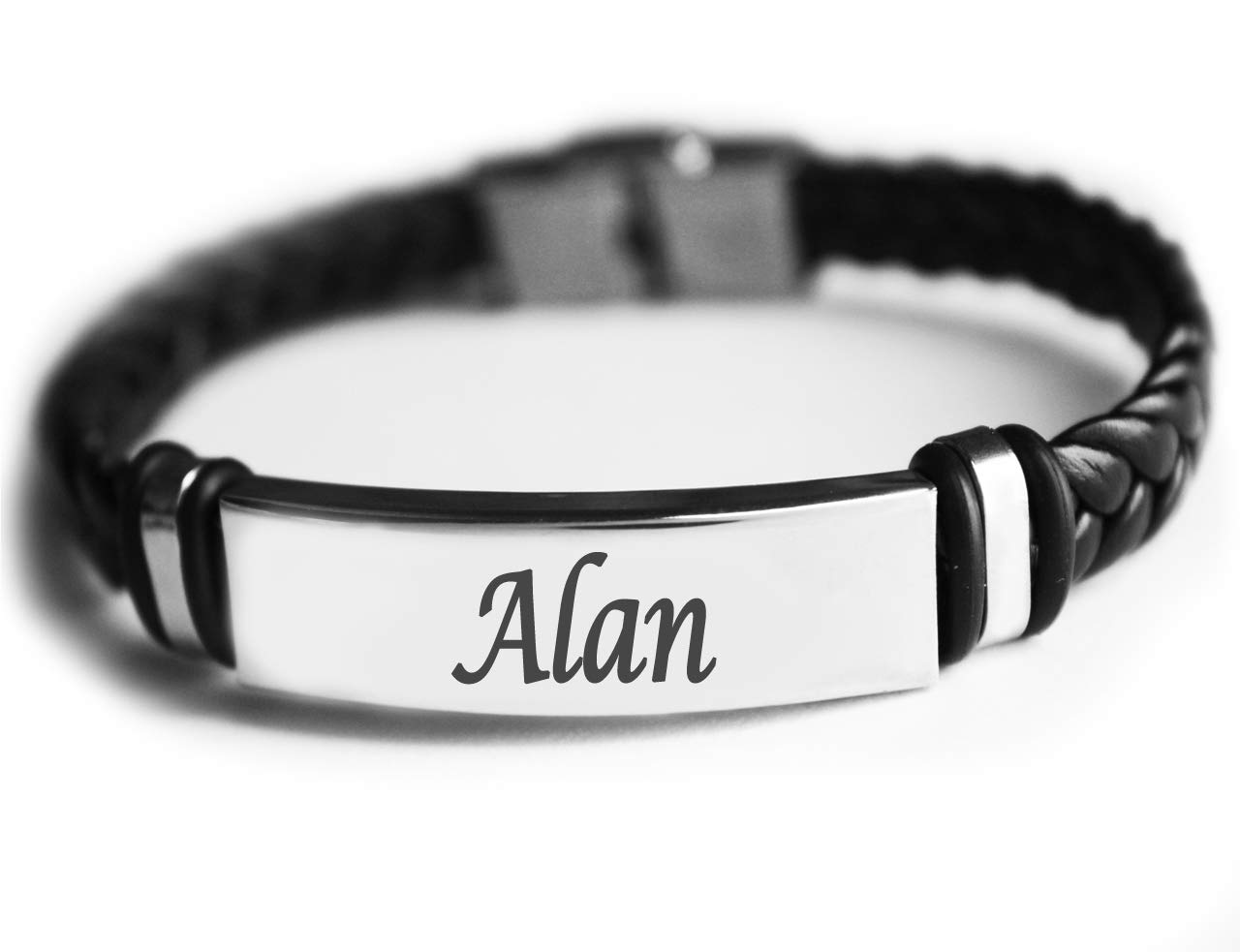 Name Bracelet ALAN - Personalised Mens Leather Braided Engraved Bracelet - Gift For Men - Birthday, Christmas