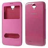 Lenovo A850 Case, Dual Window View Leather Flip Back Housing Cover for Lenovo A850 Housing Replacement (Rose)