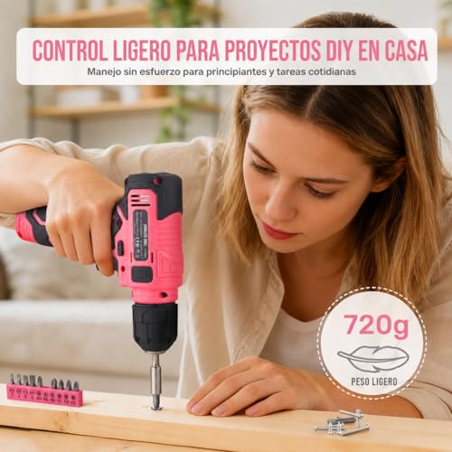 Hi-Spec Cordless Drill Driver Kit 8V and Tools - Complete Rechargeable Set with Basic Tools, Compact Case, Pink, Ideal for Home DIY