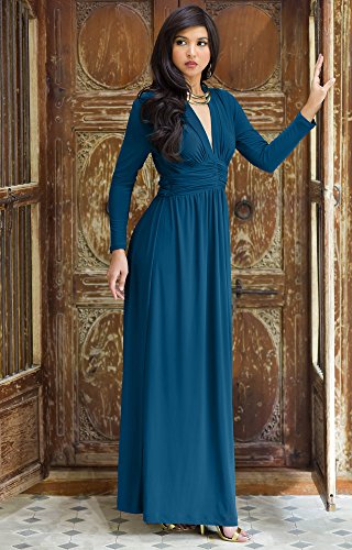 Womens Sleeve Vintage V Neck Fall Winter Formal Gown