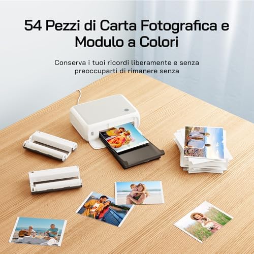 Stampante fotografica, stampante fotografica istantanea con 54 fogli (4"x6"), supporta la connessione WiFi, app di fotoritocco creativo, per smartphone iOS/Android