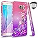 LeYi for Galaxy Note 5 Case with Tempered Glass Screen Protector [2 Pack] for Girls Women, Bling Sparkle Diamond Liquid Quicksand Flowing TPU Protective Phone Case for Galaxy Note 5 Pink/Purple