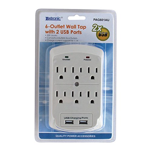 2-Pack Luxtronic 6-Outlet Wall Tap Surge Protector with 2 USB Ports 2.1A