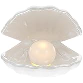 IMIKEYA Ceramic Shell Pearl Light, White LED Clam with Pearl Light in Shell Lamp for Tabletop Decoration, Souvenir, Birthday Gift