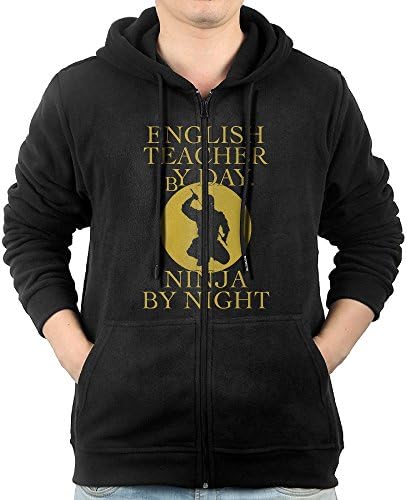 LEEALREN English Teacher By Day Ninja By NightPocket Hoody With Zipper Fashion Hoodie Athletic Long-sleeved Hoody Sweatshirt For Men