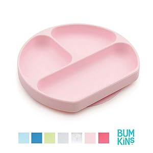 Bumkins Silicone Grip Dish, Suction Plate, Divided Plate, Baby Toddler Plate, BPA Free, Microwave Dishwasher Safe – Pink