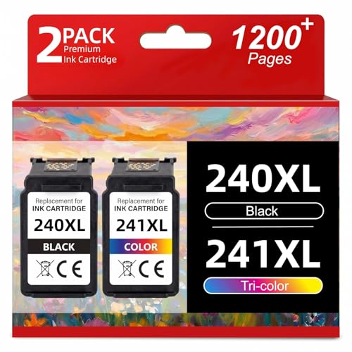240XL 241XL Ink Cartridges Combo Pack Replacement for Canon 240 241 XL, for Pixma MG3620 MG3520 TS5120 MX472 MG3600 (1 Black, 1 Color)