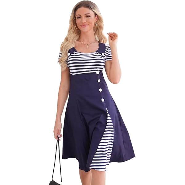KLL Women's Nautical Anchor Print Casual Dress - Tank Sleeveless, Knee Length, Loose Fit Summer Dress