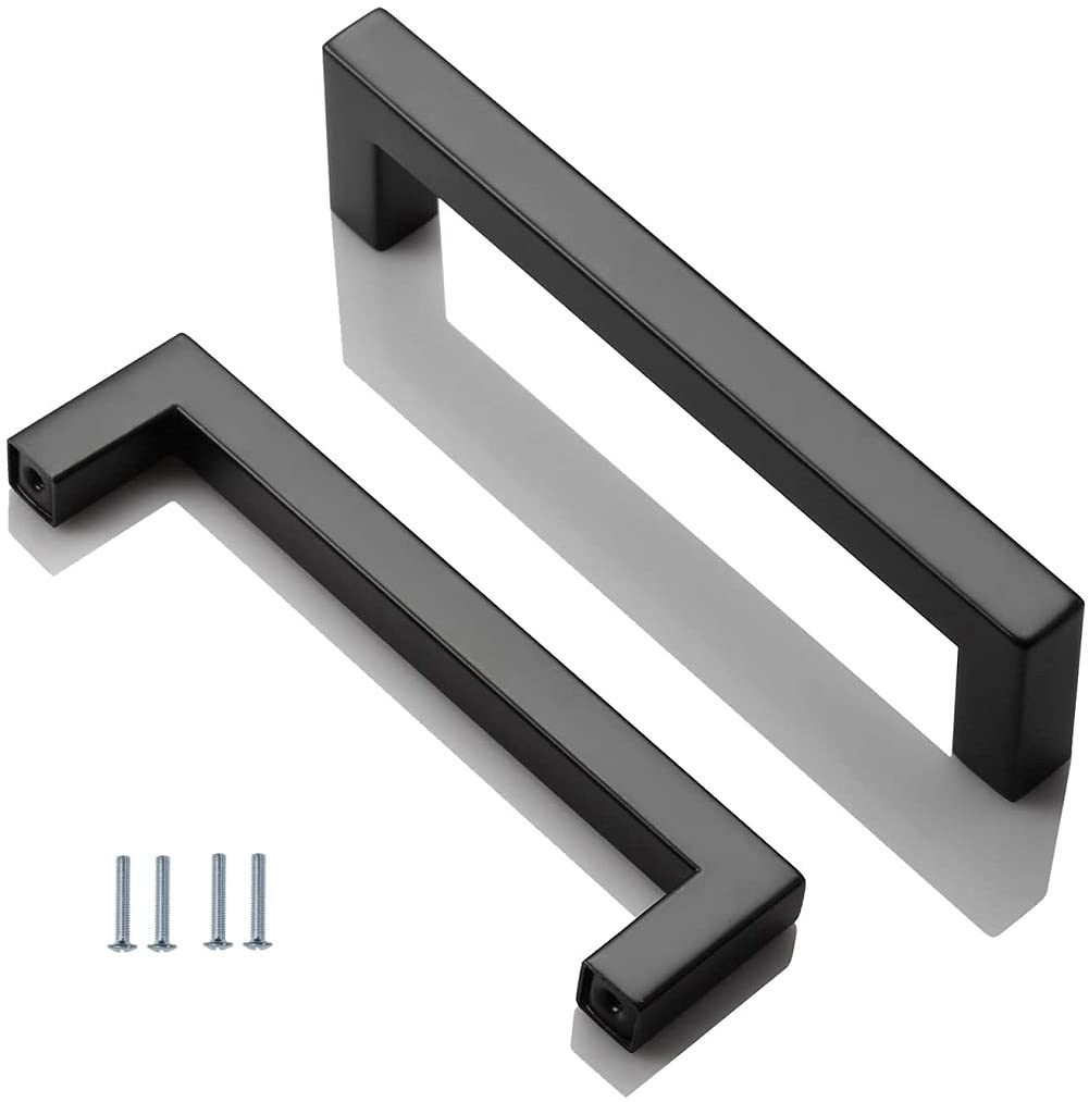 ANSIEDIO 2 Pack Black Stainless Steel Cupboard Handles - 128mm Kitchen Cabinet Door Handles Furniture Drawer T Bar Pulls
