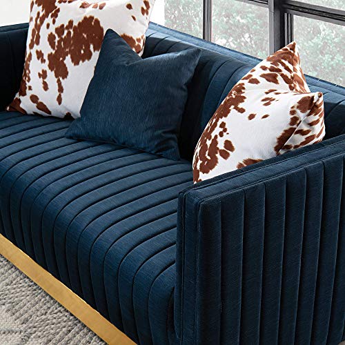 Acanva Velvet Upholstered Sofa for Living Room Bedroom, MidCentury Modern Straight Arms, Easy