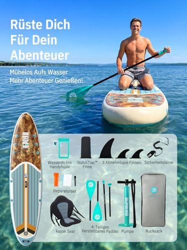 Stand up Paddling Board mit Sitz und Allem Zubehör, 320cm Paddleboard für Aller Fähigkeitsniveaus, SUP Board 200kg Tragkraft für 2 Personen, Standup Paddle Board for Adults