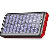 Power Bank Portable Solar Charger - 22000mAh with Dual Input & 3 USB Output Solar Charger, High-Speed Charging Technology Battery Pack for iPhone, Samsung Galaxy and More (red)