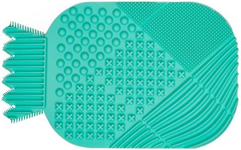 Makeup Brush Cleaner Mat Pad - Durable Silicone Make Up Brushes Cleaning Tool, Thorough Cosmetics Brush Cleansing - 7 Different Textured Tiles and Comfortable Palm Grip Handle - Extends Brush Life