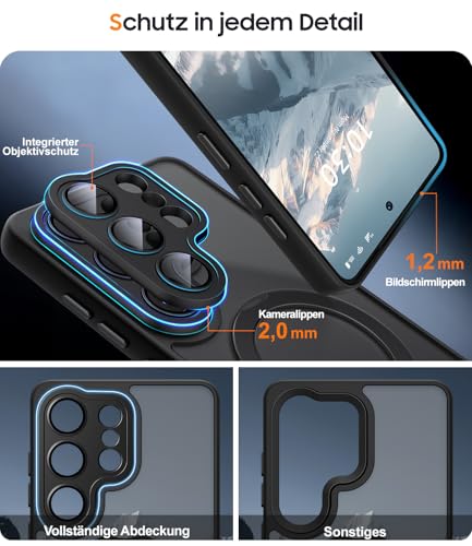 JAME Case for Samsung Galaxy S26 Ultra with 2 Screen Protectors and Full Camera Protection, Compatible with MagSafe, Shockproof, Scratch-Resistant, Translucent Matte Mobile Phone Case for Samsung S26 Ultra, Black