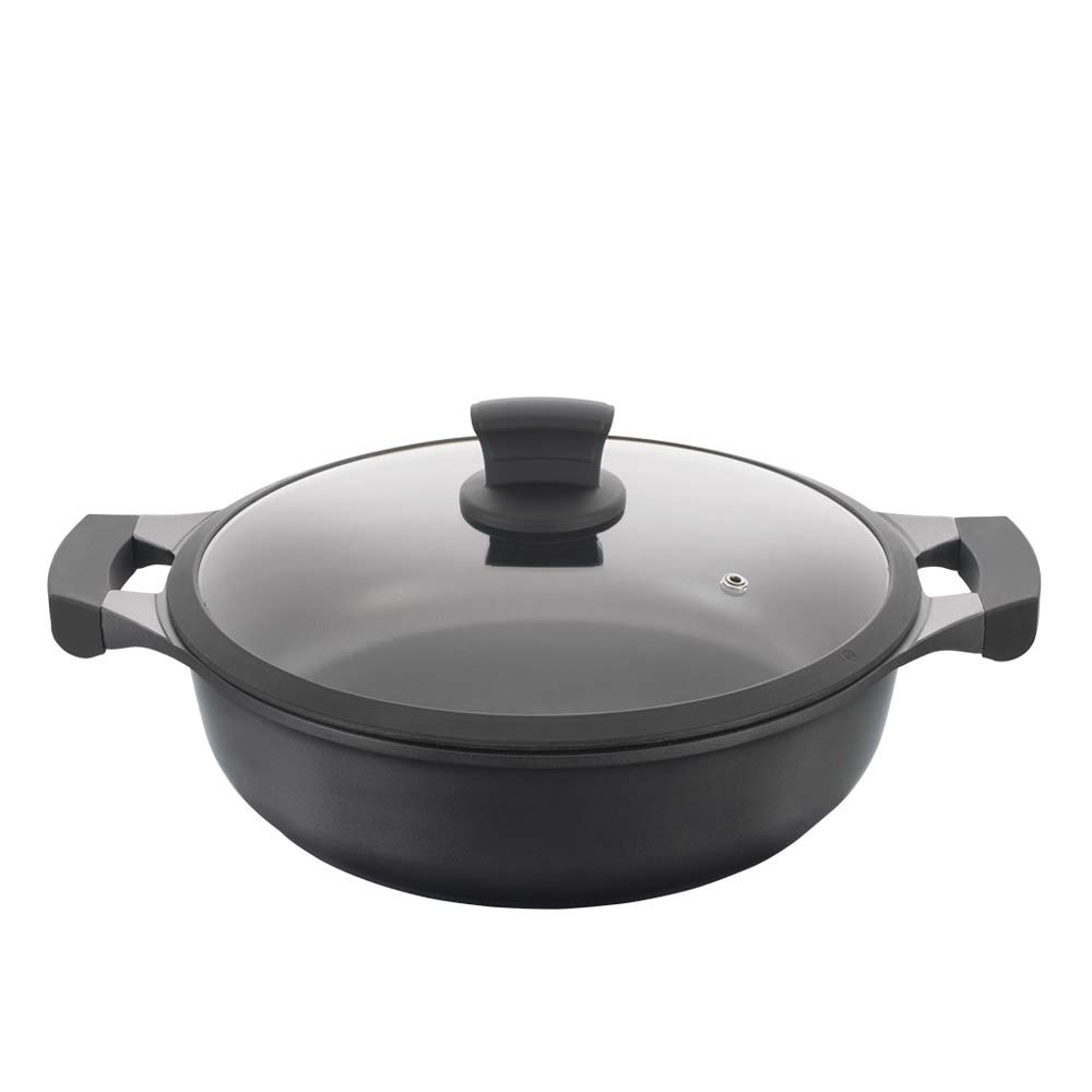 Metaltex XPERT - Low Cast Aluminum Casserole 30 cm with Tempered Glass Lid