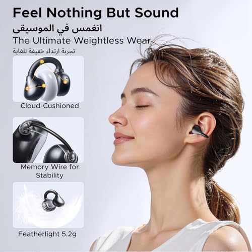 UGREEN ClipBuds, Open-ear Wireless Headphones with 4 Mic Clear Call Earbuds Clip on Earphones Bluetooth 6.0, App&Touch Control, IPX5 for Running Fitness, 30H Playtime, iOS&Android, Fit for S26 Ultra