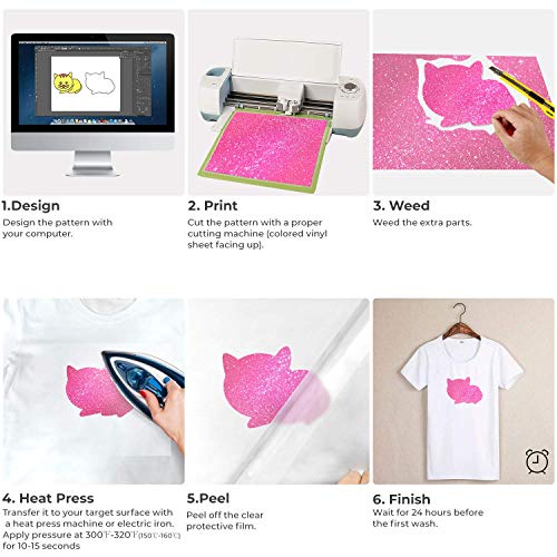 Glitter Iron on Vinyl Ohuhu 19 Pack Sheets Heat Transfer Vinyl HTV