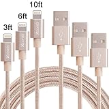 Xcords 3pcs 3FT 6FT 10FT Nylon Braided Charging Cable Data & Sync Charging Cord 8-Pin Lightning to USB Cable Charger for iPhone6/6s/6 plus/6s plus, iPhone 5/5s/5c,iPad, iPod Nano 7,iPod 5