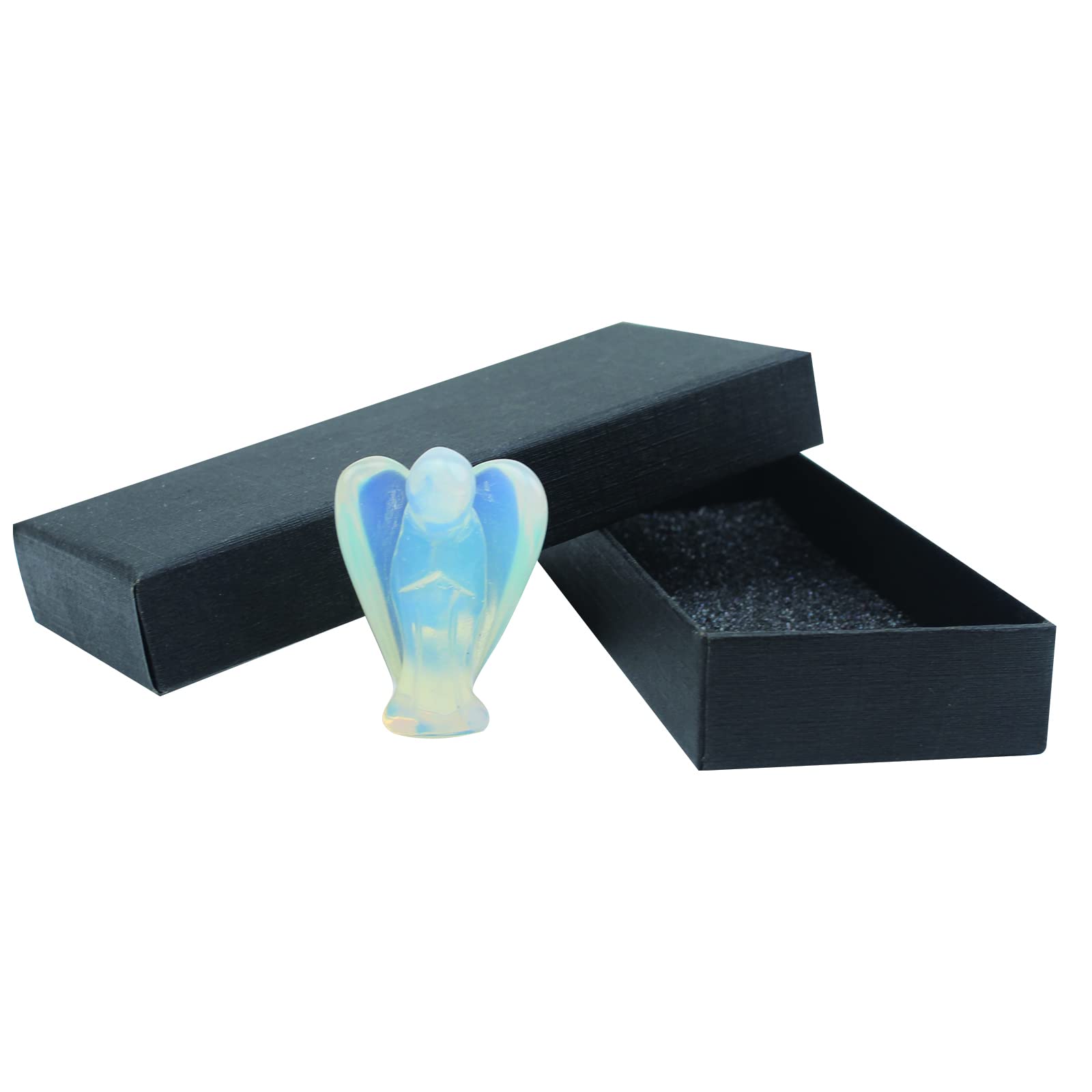 QOPAHI Guardian Angel Crystal Ornament, Handmade Carved Natural Opalite Crystal Angel Figurine, Lucky Charm Spiritual Gift for Women - Home Office Bedroom Decor