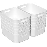 Ysmiltion 12 Packs Pantry Organizer Bins, Plastic Cupboard Organization Box, White