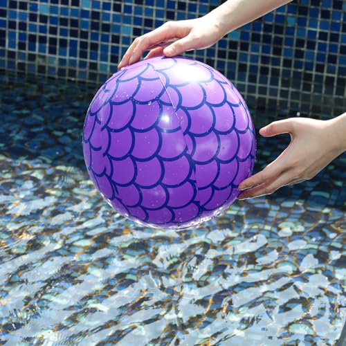 HeyOtter 4PCS Mermaid Beach Balls, Inflatable Pool Ball 10 Inch Mermaid Party Decorations for Kids