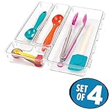 mDesign Kitchen Interlocking Drawer Organizers for Silverware, Spatulas, Gadgets - 4 Piece Set, Clear