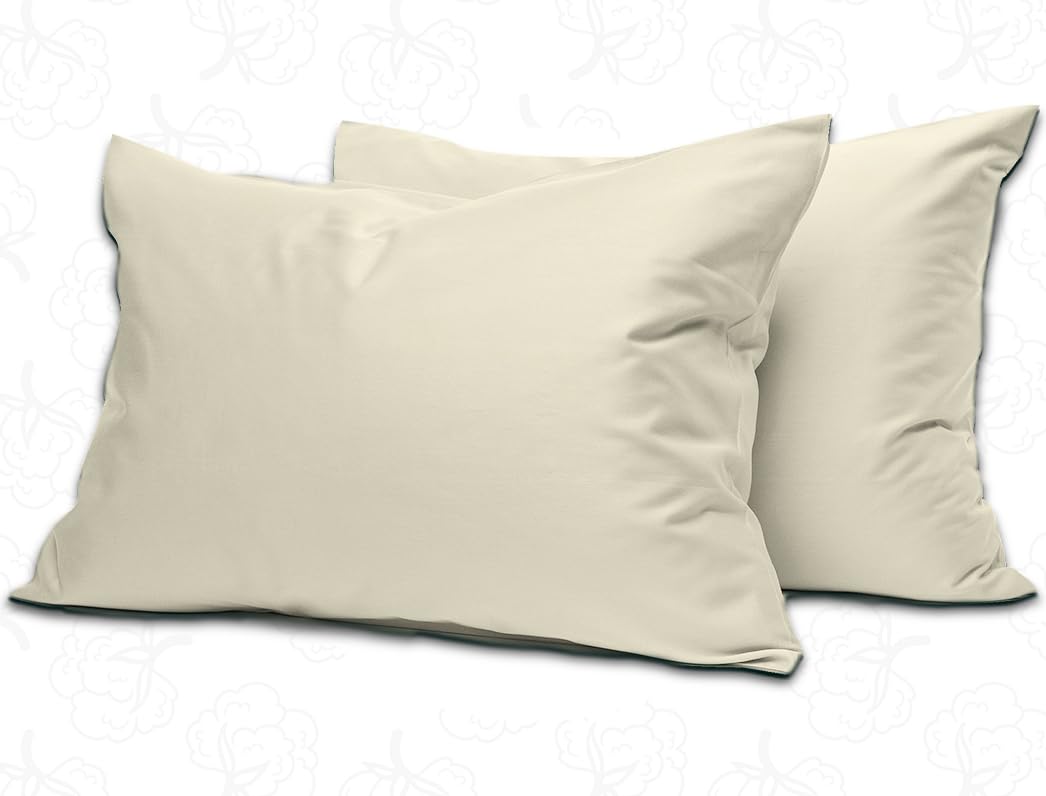 MistyMorning Pillow Cases 2 Pack Soft & Premium Quality Bedding & Linen, Egyptian Cotton 200 Thread Count, Breathable & Envelope Closure in Standard Size (50x75+15 cm) (Cream, Pack of 2)