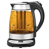 Chefman Electric Glass Digital Tea Kettle with FREE Tea Infuser, Built-In Precision Temperature Control Panel Base & Keep Warm Function, 1.7 Liter/1.8 Quart - RJ11-17-GP