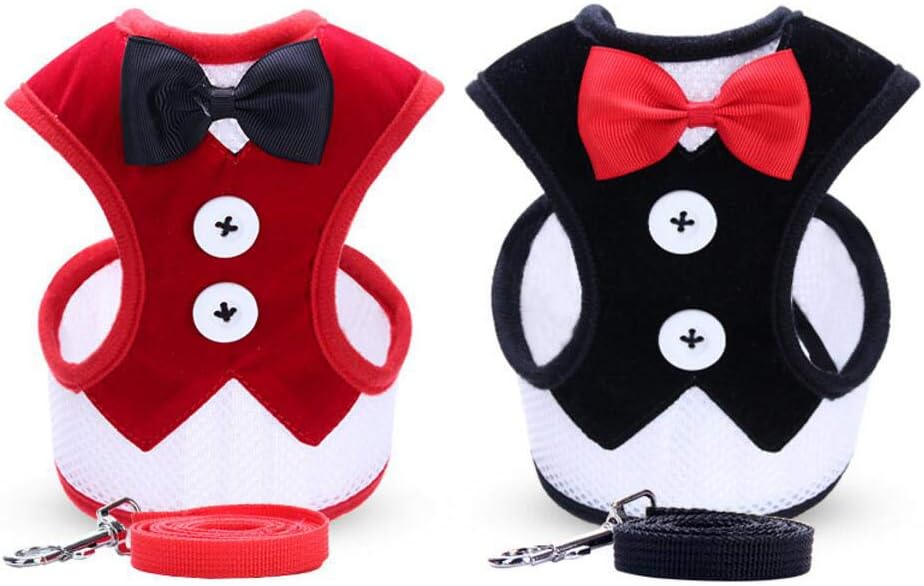 Oyccen 2 Pack Small Dog Vest Harness for Puppy Cats Adjustable Mesh Harness and Leash Set Pet Bowtie Wedding Suit Clothes