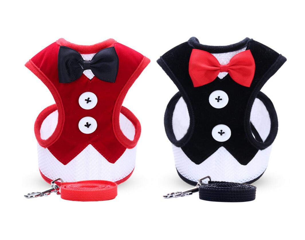 Oyccen 2 Pack Small Dog Vest Harness for Puppy Cats Adjustable Mesh Harness and Leash Set Pet Bowtie Wedding Suit Clothes