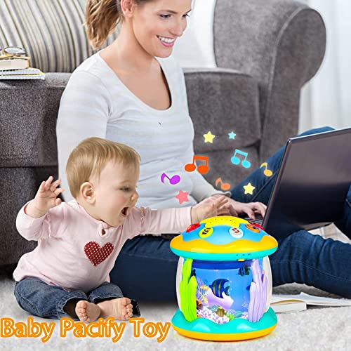 AM ANNA 4 in 1 Musical Baby Toys for Toddlers, Projector Ocean Rotating Tummy Time, Developmental Montessori Light Up Toys for 0-3 3-6 12-18 Months Babies Gifts