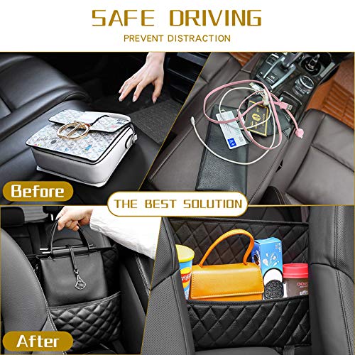 OTAN Car Net Pocket Handbag Holder,Purse Holder Storage for Drivers,Handbag Holder Front Seat Storage, PU Leather Seat… - Image 3